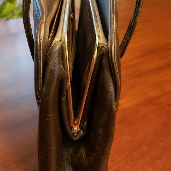 Vtg Rambler by Kodin Pebble Leather Handbag Brown Kiss Clasp Multiple Pockets - Picture 9 of 15